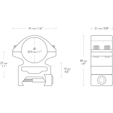 Ring Mount High - Hawke - Picatinny - 1 Inch Diameter