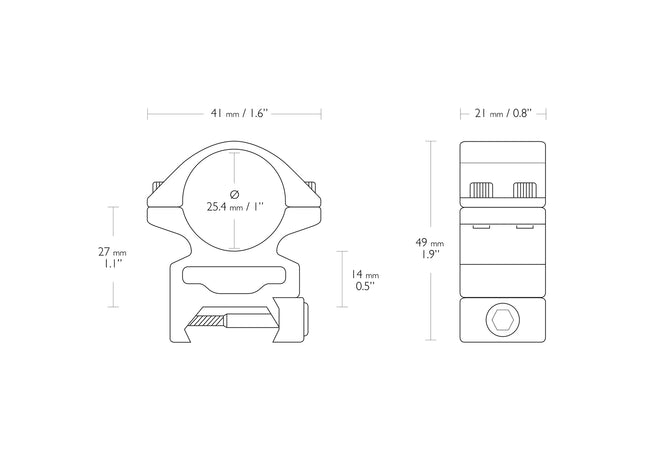 Ring Mount High - Hawke - Picatinny - 1 Inch Diameter
