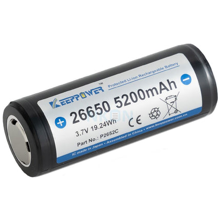 Oplaadbare Batterij - 26650 - Li-Ion - 5.200 mAh - 10A - Veiligheidscircuits - Protected