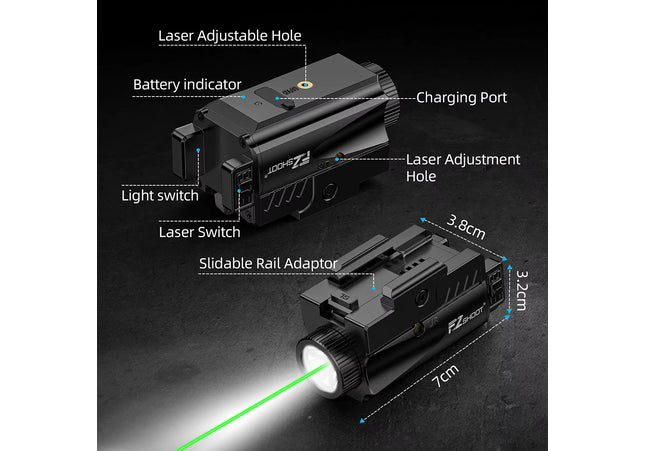 Lamp - Laser Groen - Oplaadbaar - Bediening Links-Rechts - Picatinny