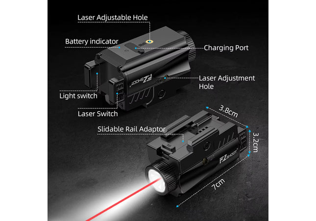 Lamp - Laser Rood - Oplaadbaar - Bediening Links-Rechts - Picatinny