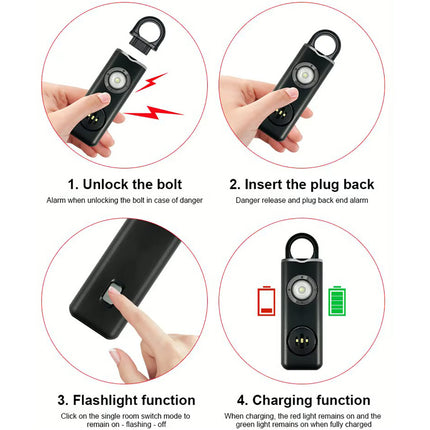 Personenalarm - Panikalarm - Schlüsselanhänger - 130 Dezibel - USB Wiederaufladbar - Weiß