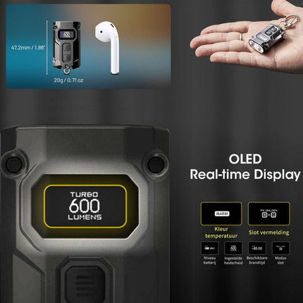 Nitecore TINI2 Schlüsselbundleuchte - Wiederaufladbar - Display - 600 Lumen - Silber