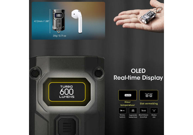 Nitecore TINI2 Keychain Light - Rechargeable - Display - 600 Lumens - Silver